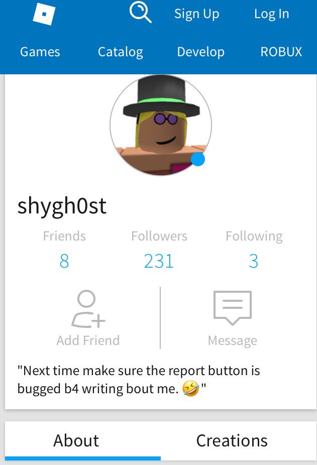 Robloxangldior's tweet photo. The BLOXY Award for creepiest stalker goes to @f0xblood
Good job girl 👍🏻
#shygh0st #BLOXYawards #roblox #onlinestalker https://t.co/vJpdqVjtIu