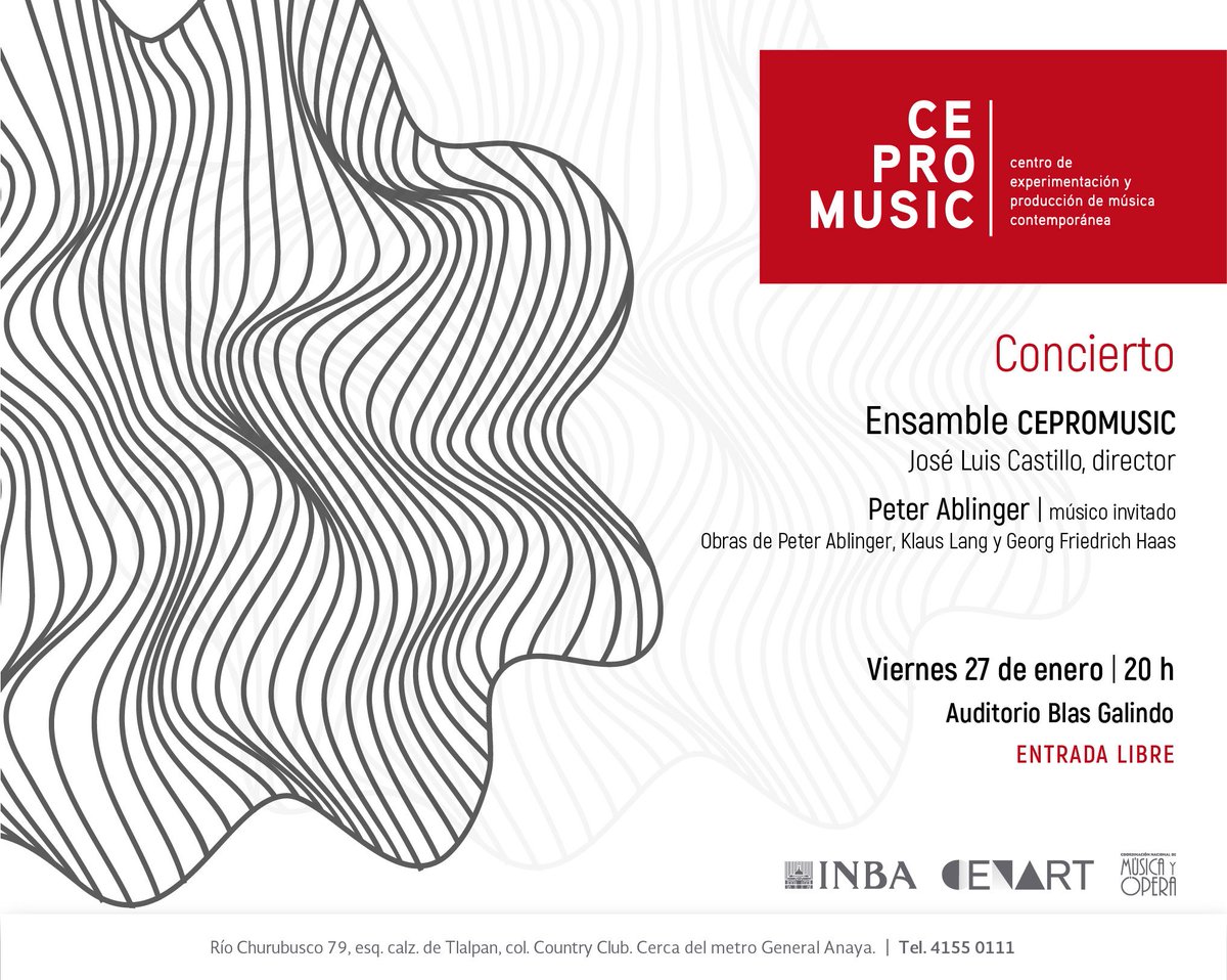 DescubrirCDMX's tweet image. Aún llegas al concierto del Ensamble @CEPROMUSIC #PeterAblinger «músico invitado 20hrs #AuditorioBlasGalindo del @cenartmx #EntradaLibre