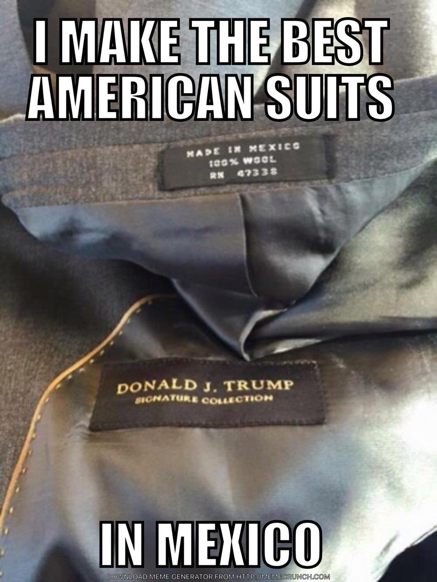 KevinClamato's tweet photo. .@realDonaldTrump #MexicanMade #TrumpSuits #IllegitimatePresident #MAGA https://t.co/uM3vxUN5RA