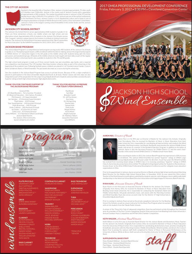 JacksonBands's tweet photo. Programs are out for printing! Many thanks to @jsmcreative for the beautiful design work. Wind Ensemble performs in Cleveland next Friday! https://t.co/msLt5Bw8bV