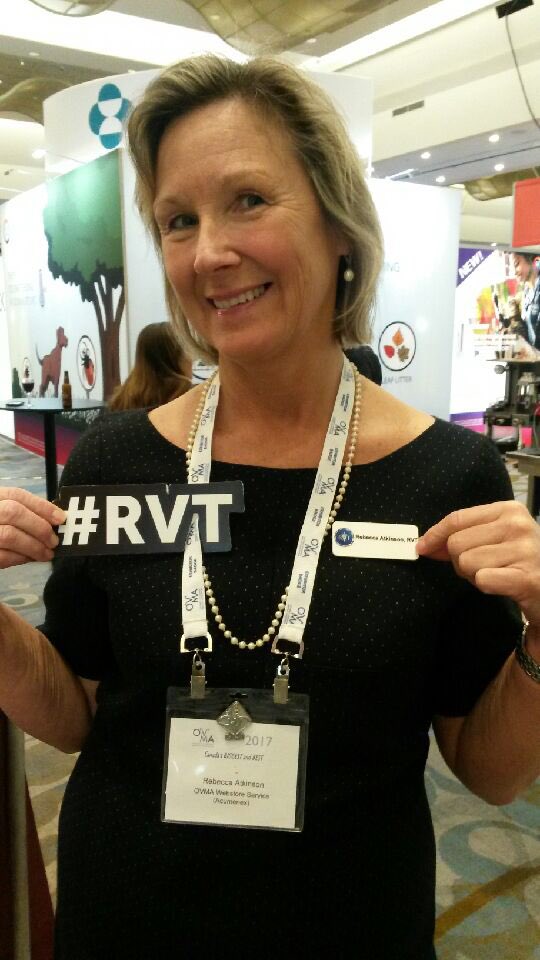 The_OAVT's tweet photo. Have an RVT name badge? Be like RVT Rebecca and sport it at #ovma2017 !! And don't forget to stop by our booth for RVT swag on Saturday. https://t.co/GvW78QZuSy