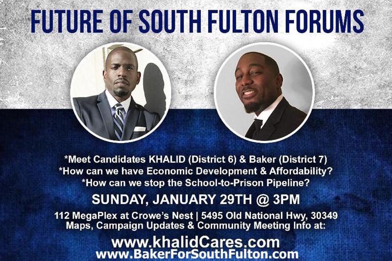 Join me and @KhalidCares for the Future of #SouthFulton Forum on Sun., Jan. 29, 2017 @ 3pm located at 112 MegaPlex: bit.ly/2joaTtm.