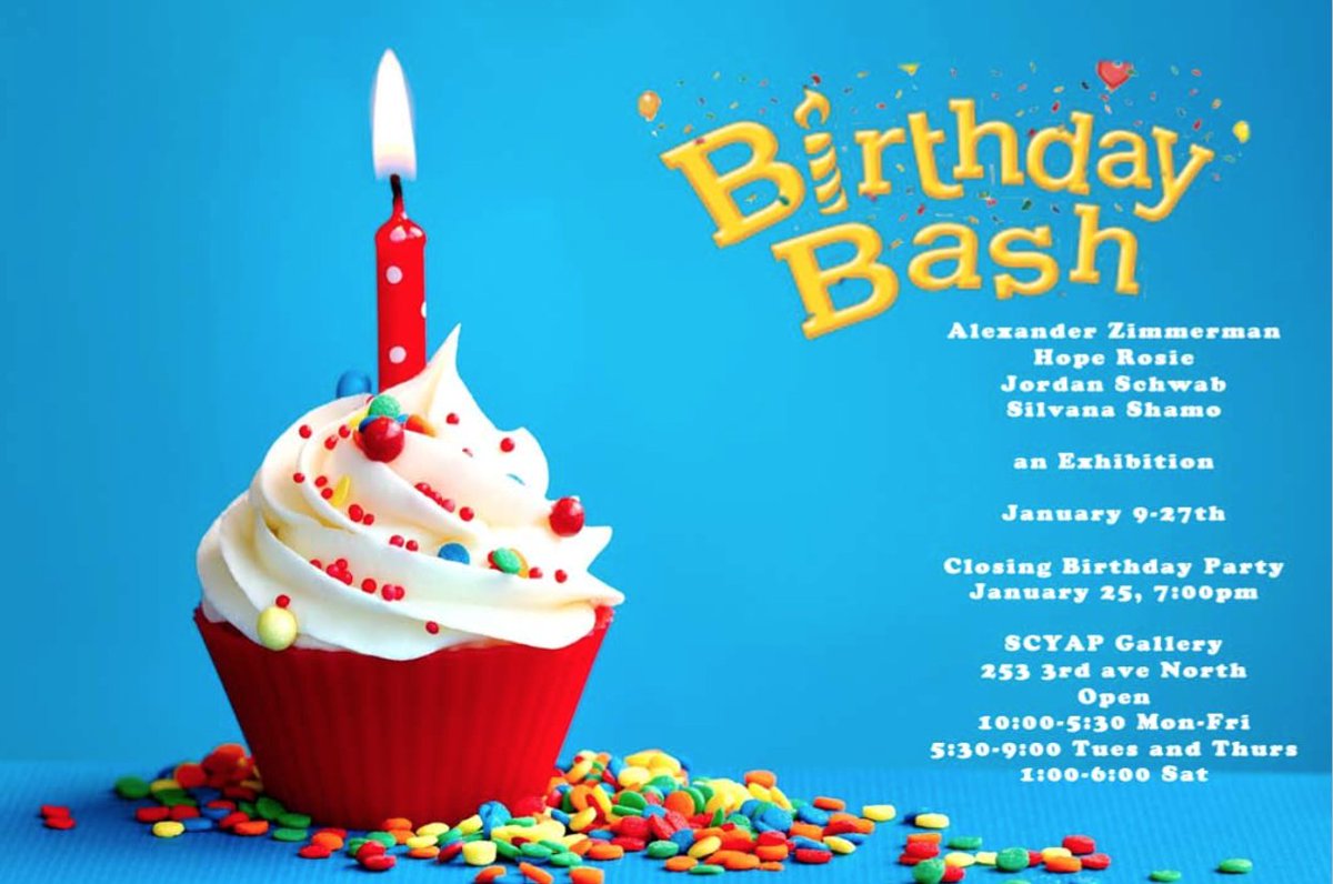 SCYAPinc's tweet photo. Come by SCYAP Gallery tonight at 7pm for the closing birthday party for SCYAP's current show 'Birthday Bash'! #SCYAP #SCYAPgallery #YXE https://t.co/JOPp5frXRc