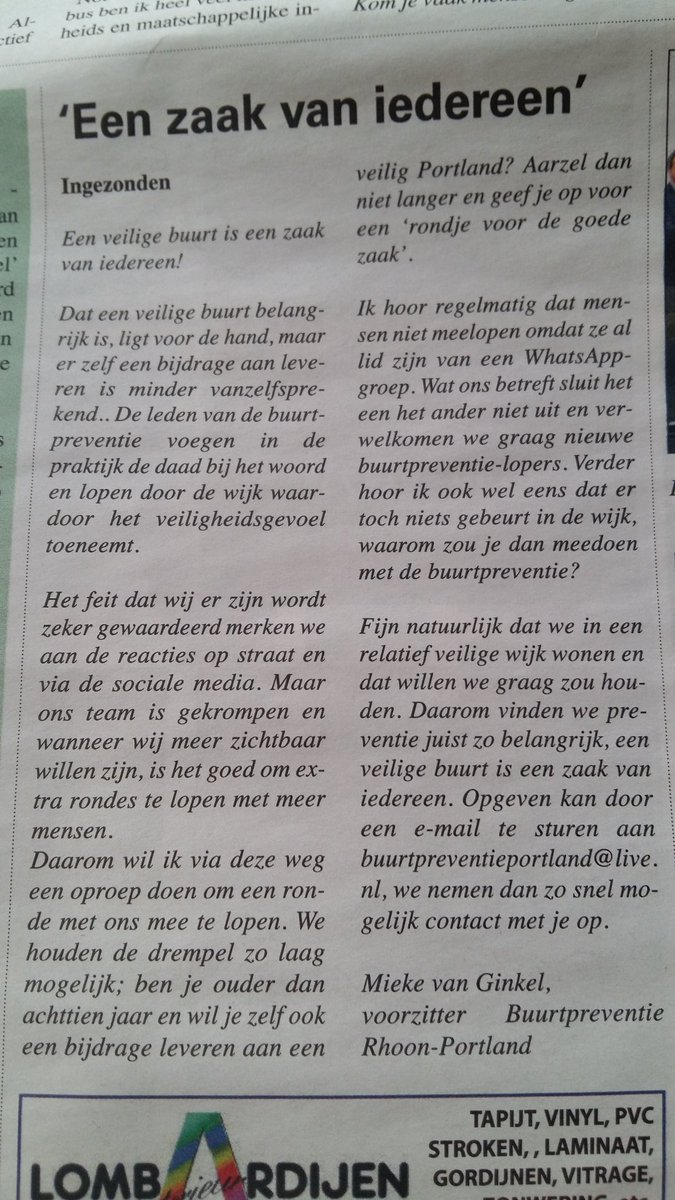 "Een veilige buurt is een zaak van iedereen" met oproep hoopt <a href="/BPportland1/">BPportland</a> op nieuwe lopers 👀 en 👂voor elkaar in Portland <a href="/Albrandswaard20/">Albrandswaard 2.0</a>