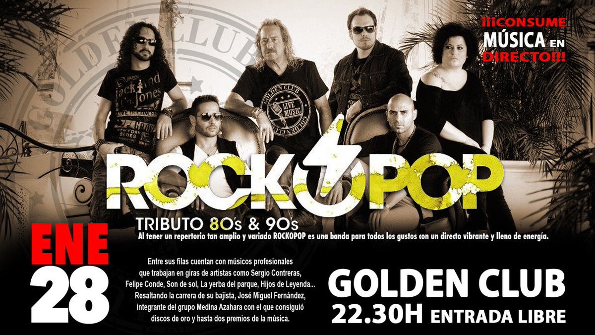 GoldenClubMusic's tweet photo. Hoy comenzamos más temprano!! A las 19 h. con @rollygoats y a las 22,30 h. con @Rockopop_music. Vamoss que es sábadoo!!! @SoyCordobaes https://t.co/5tSKkKtFJ9