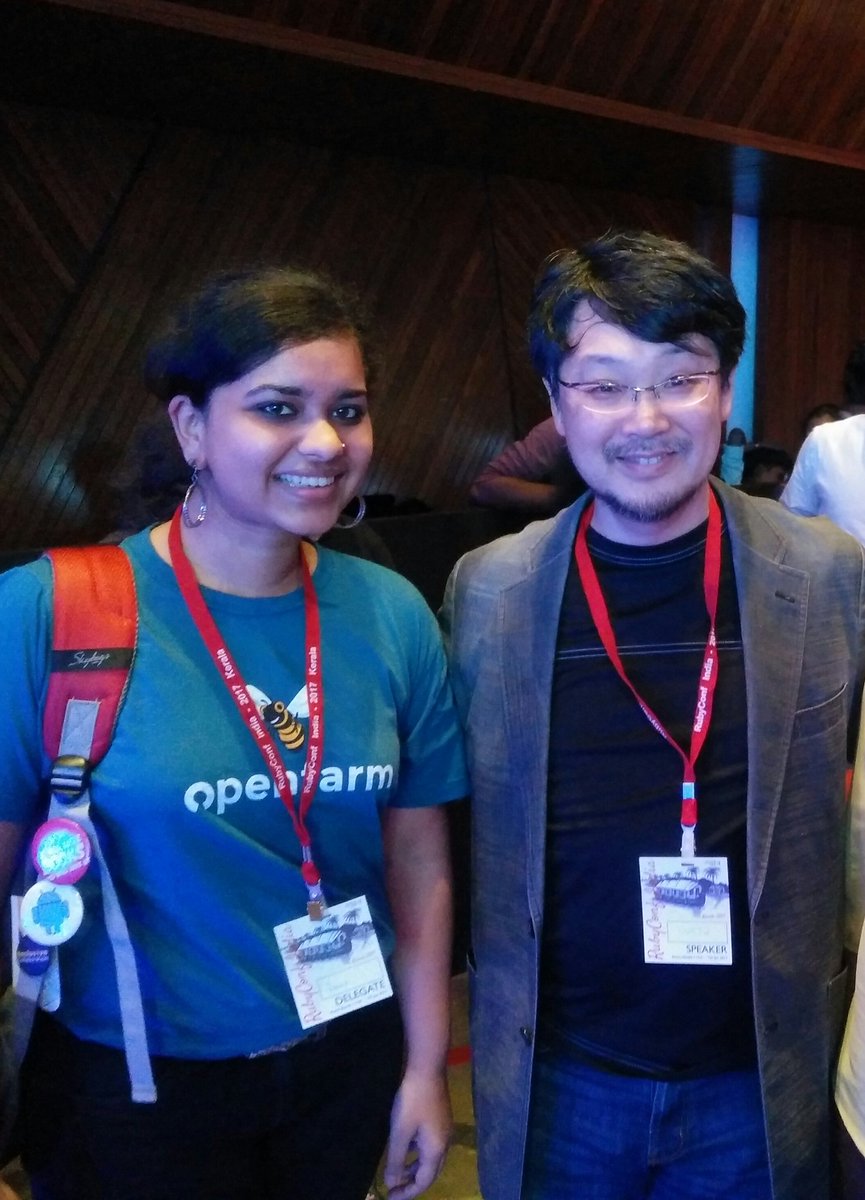TanSA05's tweet photo. One with the Ruby creator himself! It was so great to meet you @yukihiro_matz! 
#RCI17 #PichaWithMatz #GrinningLikeAFool https://t.co/eMuSnHs3Zv