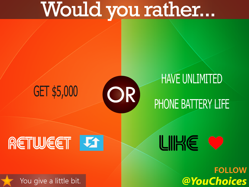 YouChoices's tweet photo. Money or battery life? https://t.co/XEe4Ep9CR9