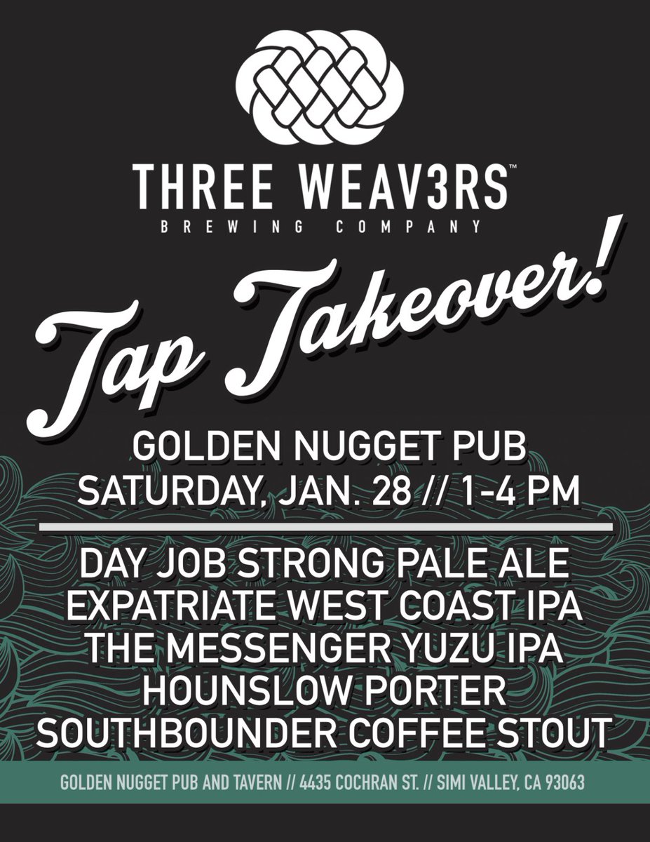 tuneriescb's tweet photo. Three Weavers Tap Takeover at Golden Nugget Pub - hoppedla #craftbeer #usa  https://t.co/IMIG9H1qH2 https://t.co/WQvwNY3F8Q