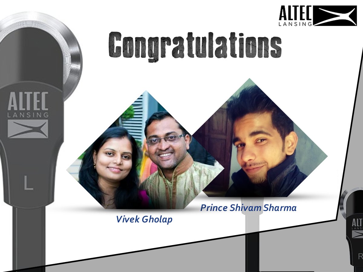 AltecLansing_In's tweet photo. Congratulations!!!

Vivek Gholap
Prince Shivam Sharma

You have won yourselves Altec Lansing Earphones https://t.co/1jYcVUo1f2