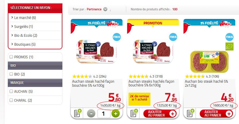 sebastienrama's tweet photo. Sans être #FortEnMath, je pense que le placement de la #virgule du prix au kilo n'est pas correct @AuchanDriveFr ... ? #HorsDePrix https://t.co/RTUqxygtby