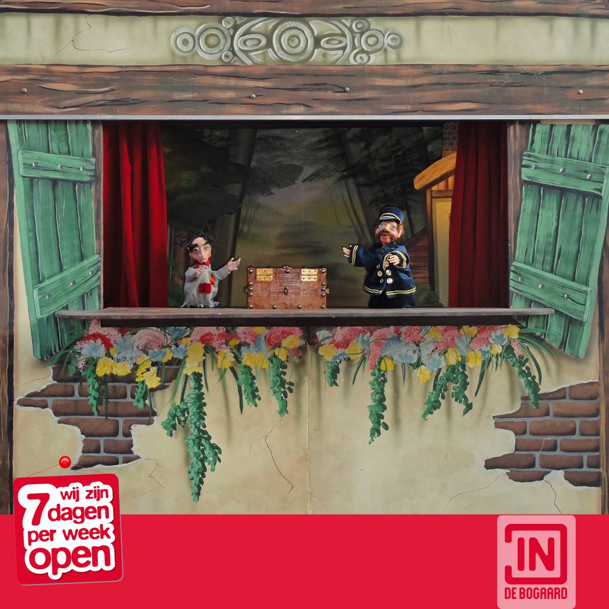Zondag is de laatste poppenkastshow van januari. Ben jij er ook bij? Tot morgen tussen 12:00 en 16:00 uur naast het terras van bij Oma's!