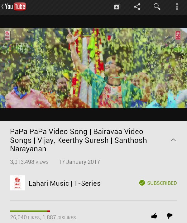 avadhaar's tweet photo. #Bairavaa #PapaPapa video song hits 3 M views with 26K Likes

#PapaPapaHits3MillionViews #Ilayathalapathy https://t.co/LE5TGHvVAN