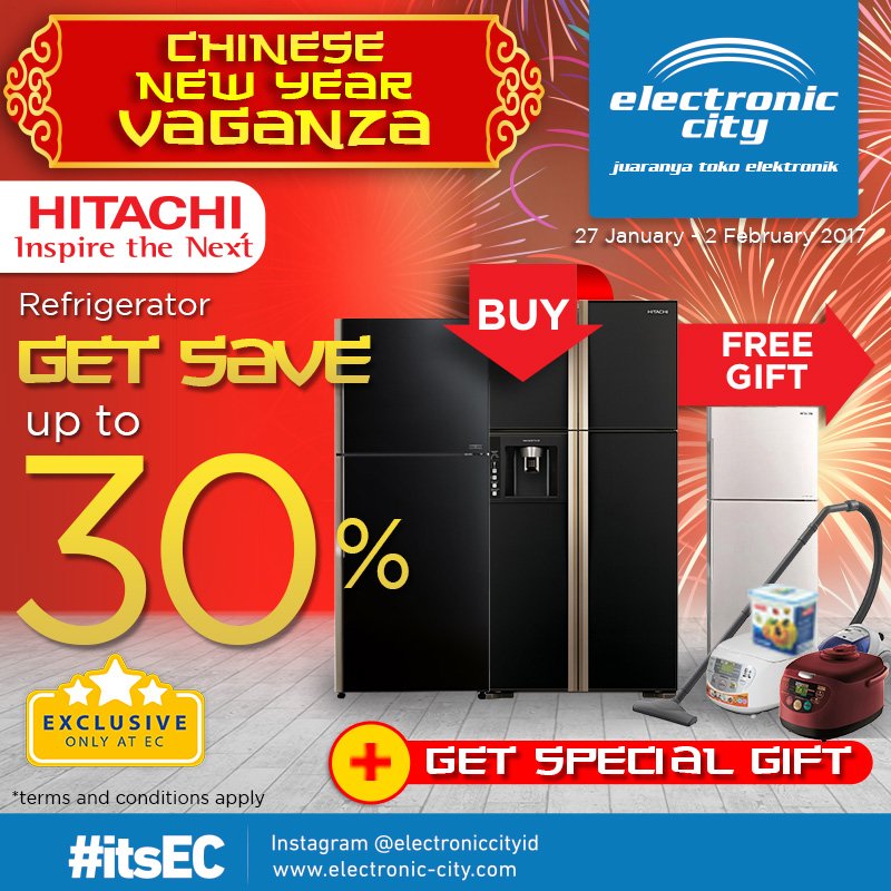 Belanja kulkas Hitachi di EC, nikmati harga hemat s.d 30%. Dapatkan juga beragam hadiah menarik, gratis! #itsEC #imlek #chinesenewyear