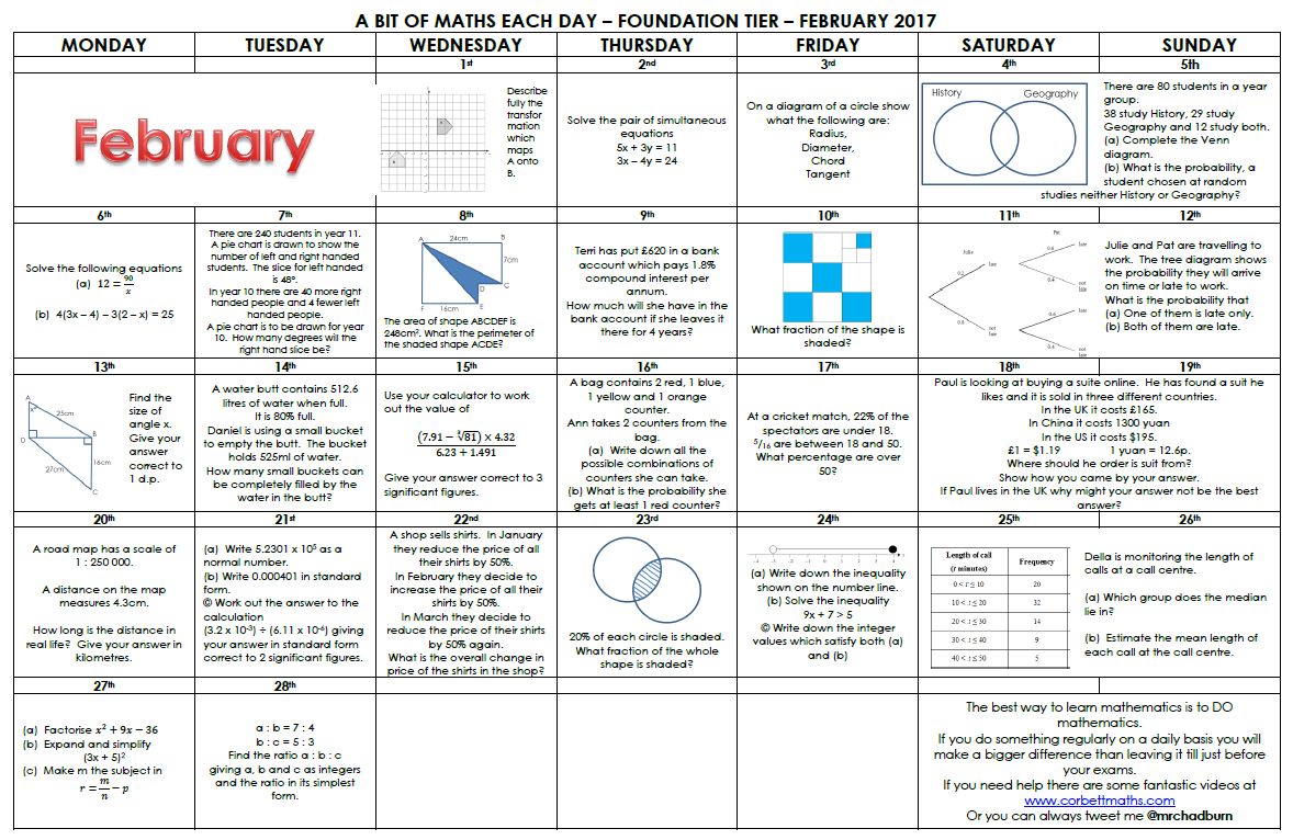 Its that time again! February's GCSE revision calendars are ready to download and use at mrchadburn.co.uk/a-little-bit-o…