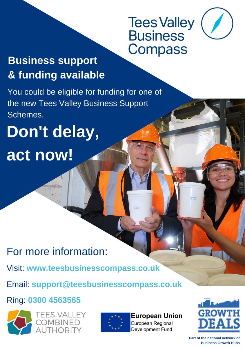 GemmaWaltonMktg's tweet photo. You could be eligible for business support or funding for one of the new @Tees_Compass schemes for 2017! Tweet me for details! https://t.co/gtCMWKFL2U