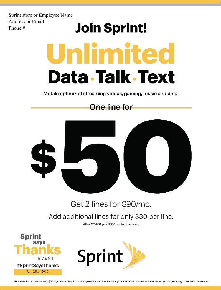 SprintEwingNJ's tweet photo. Join us today for customer appreciation day!Visit SprintEwingNJ location for great deals.  Or call 6096951005! $50 unlimited everything https://t.co/AOgYuhyiji