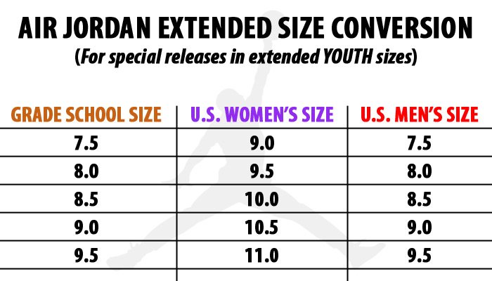 Air Jordan Retro Size Chart