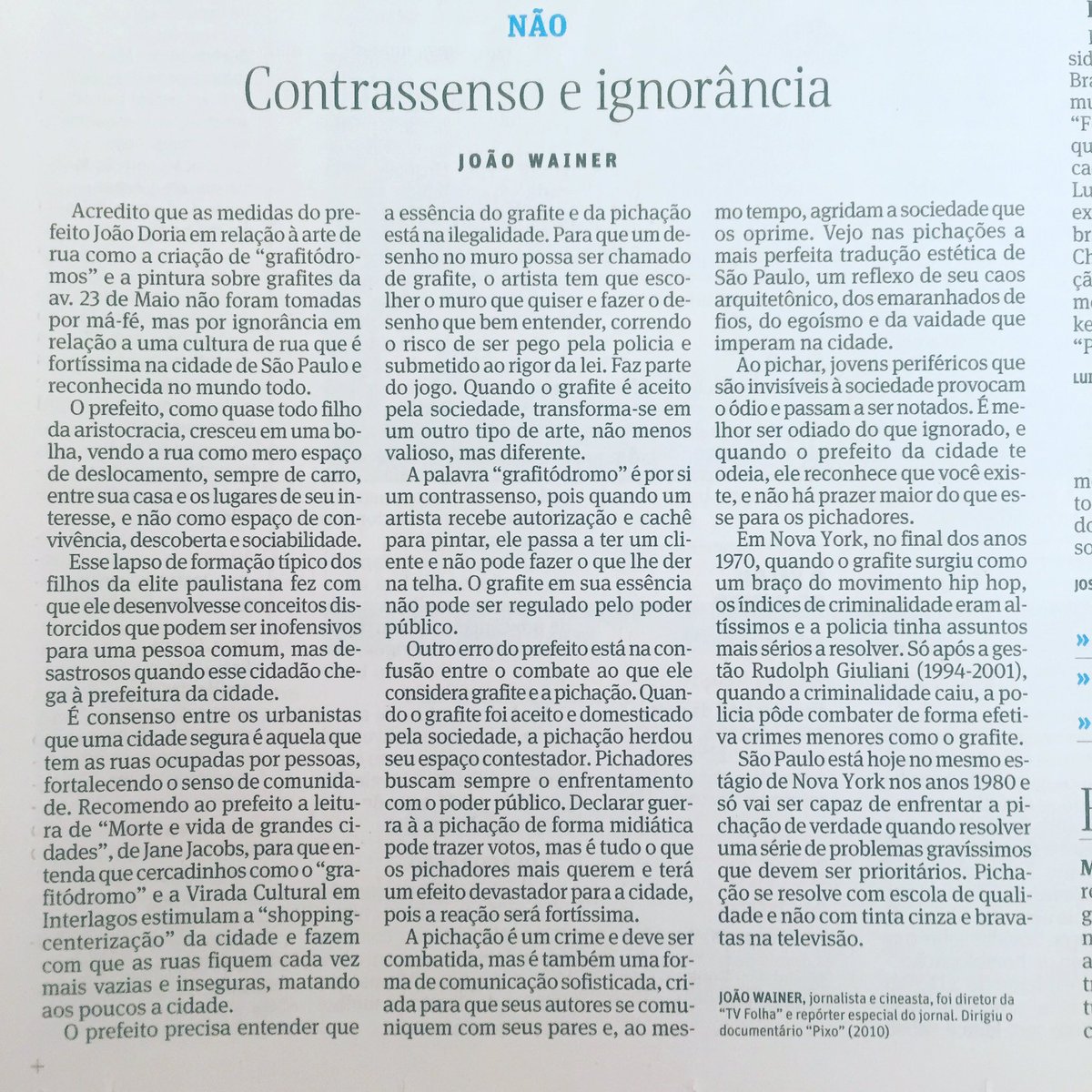 artigo q escrevi hj na pag 3 da folha sobre a questao doria x grafite