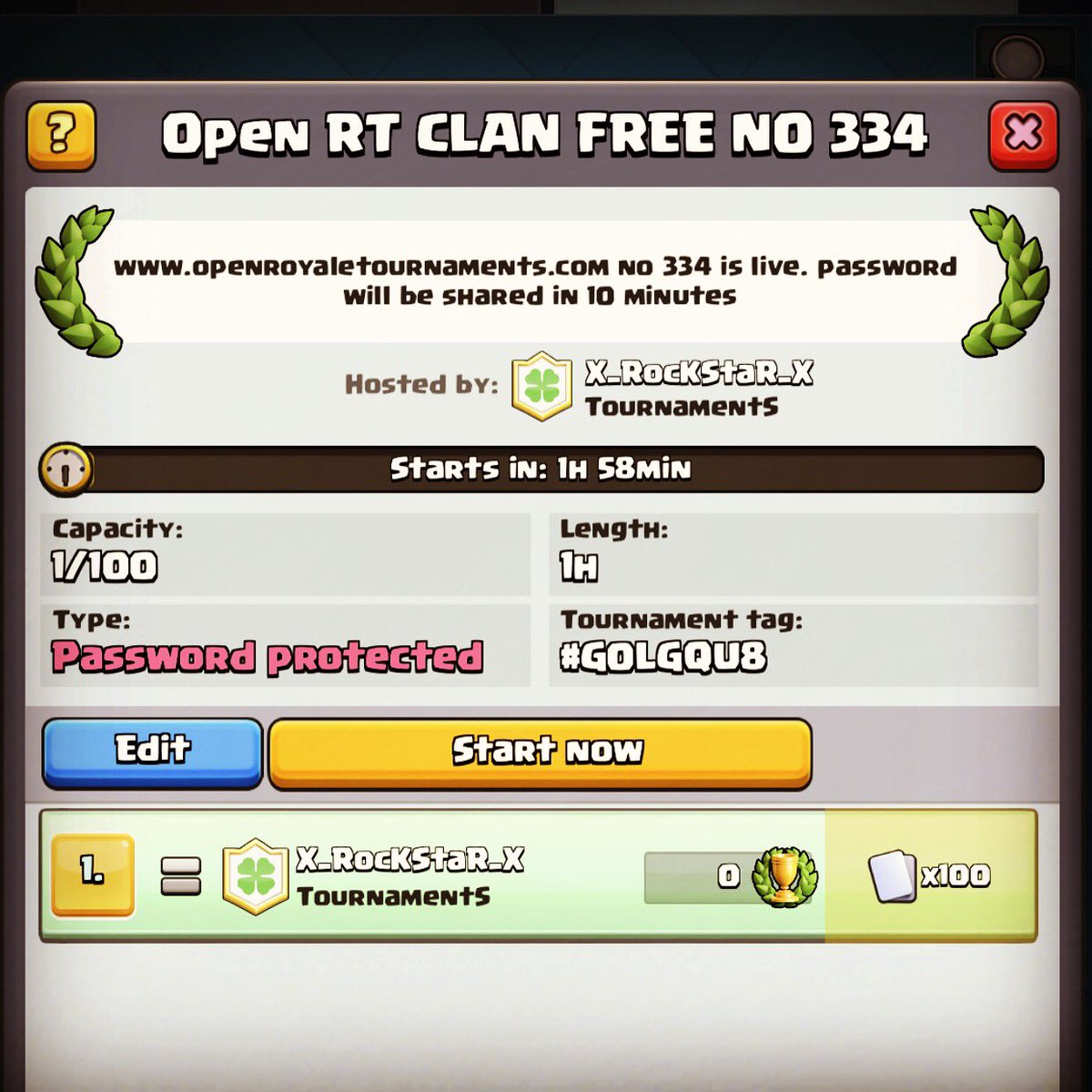No 334 is live on openroyaletournaments.com you can find easily new tournaments and the passwords #openroyaletournaments #clashroyale