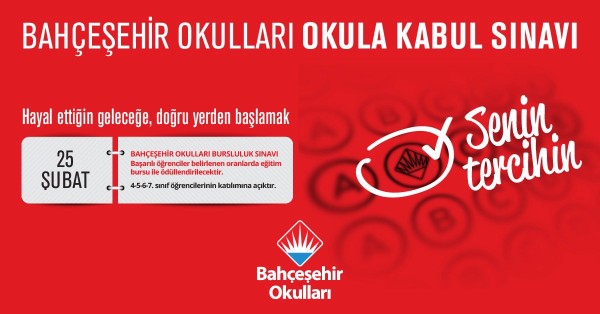 Okula Kabul Sınavı 25 Şubat'ta tüm Bahçeşehir Okullarında! Detaylı bilgi ve başvuru için size en yakın kampüsümüzle iletişime geçebilirsiniz