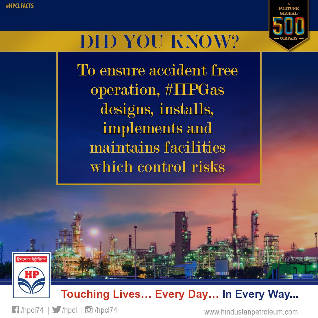 HPCL's tweet photo. Did you know...To ensure accident free operation, #HPGas designs, installs, implements and maintains facilities which control risks https://t.co/hxkifJsxDZ