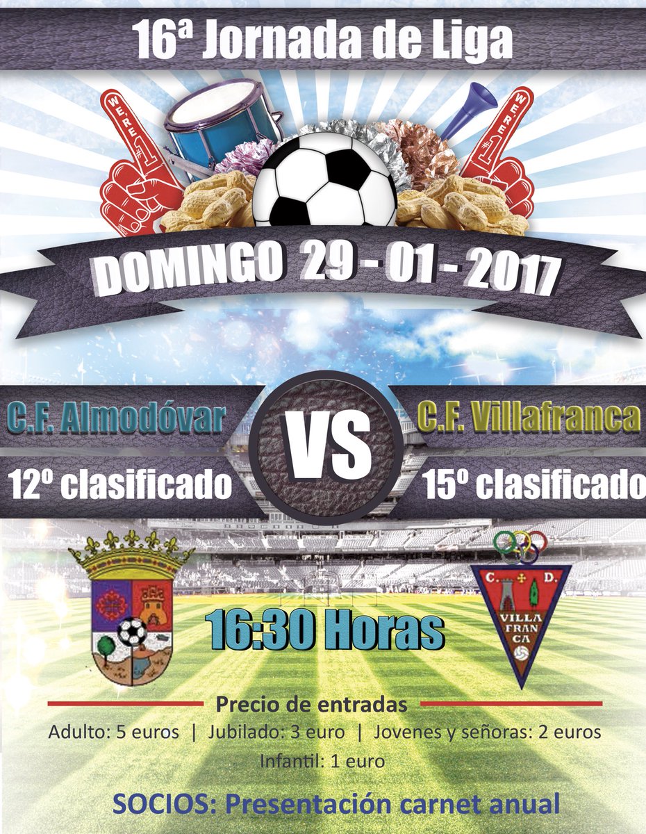 CFAlmodovar's tweet photo. Este domingo, vuelve el fútbol a Almodovar!
⏰ 16:30 h
📍 Miguel Hernández
🆚 @CfVillafranca
#NoFaltes #VamosAlmo https://t.co/VI06MsGt0i