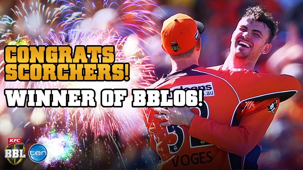 10SportAU's tweet image. Congratulations to the @ScorchersBBL - your #BBL06 champions! 🏆 #BBLFinal