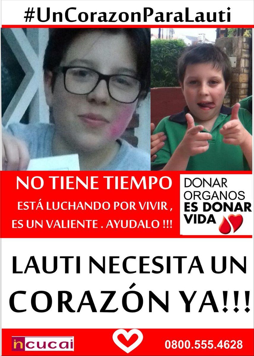 CaggianoJi's tweet photo. #estefind Por favor!!! Es cuestion de horas! lauti necesita urgente un corazon! #UnCorazonParaLauti @CaggianoJi 🙏🏼 https://t.co/Znr0gwWlx6