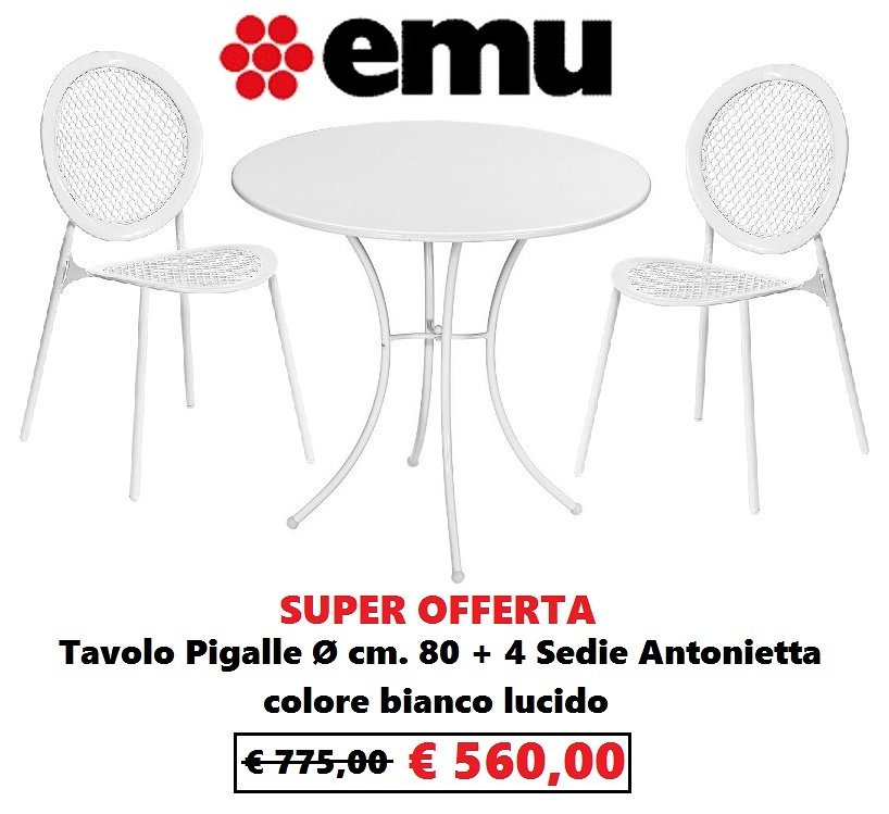 OFFERTA. 

4 Sedie Antonietta +Tavolo Pigalle rotondo EMU

cmg.to/acquisto-mobil…

#pigalle #EMU #sedie #tavolo #CentroMobiliGiardino