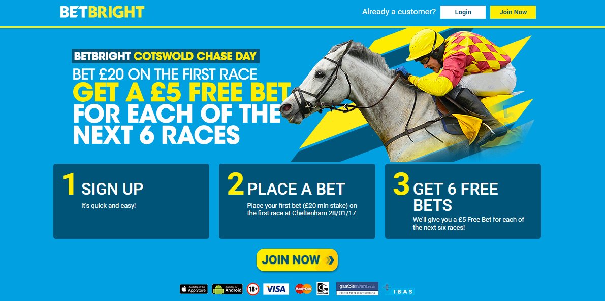 OurFreeBets4U's tweet photo. New Customer Offer- Betbright - Bet £20 on the 1st race at #Cheltenham today &amp; get £5 #Free for every other race --> https://t.co/O1gyuNN7Vs https://t.co/Kpjkb5Em7z