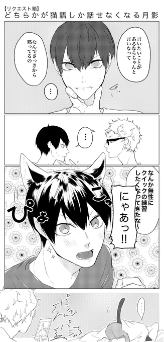 【リクエスト箱】どちらかが猫語しか話せなくなる月影(獣耳注意/興奮すると耳と尻尾が出ちゃうかげやま) 