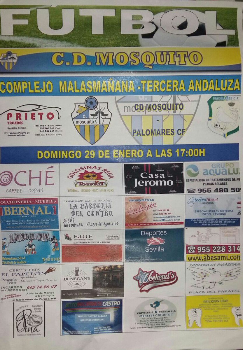 CDMSQSenior's tweet photo. Partido este domingo a las 17:00 en Malasmañanas, C.D. Mosquito - Palomares CF. #VamosAmarillos https://t.co/jZzxo0zWR3