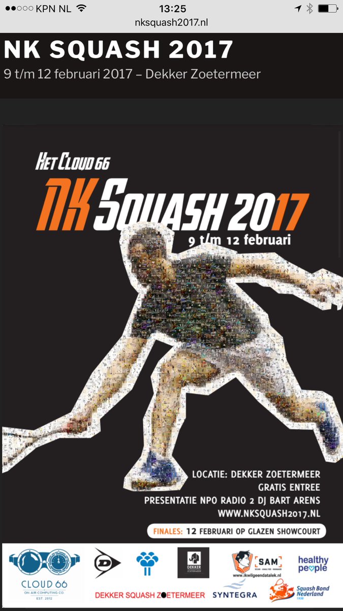 SyntegraGroep's tweet photo. Kom van 9-12 februari naar het #nksquash2017 bij @Dekkerparty in @gemZoetermeer. Top #Squash voor de Nederlandse titel. https://t.co/cPvvKNWmoq