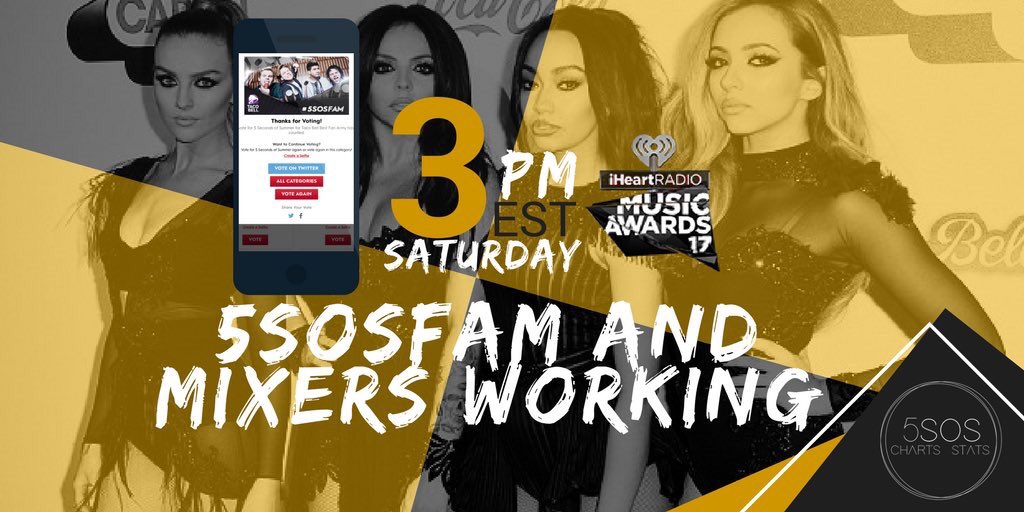 mixermanagement's tweet image. #Mixers, let&apos;s get to work! The 5SOS fam are helping us to win a brit, and to return the favor, tweet: #iHeartAwards #BestFanArmy #5SOSFam