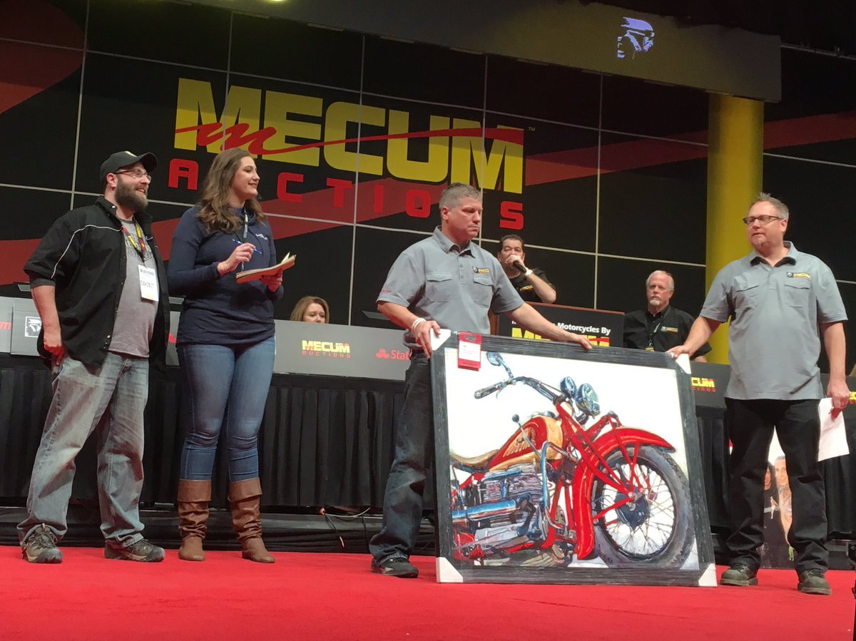 curingcancer's tweet photo. Thank you @HintzStudios @indianmotocycle @mecum for donating this painting to Curing Kids Cancer! It raised $3500 #ForTheKids https://t.co/MYqIxShO0Z