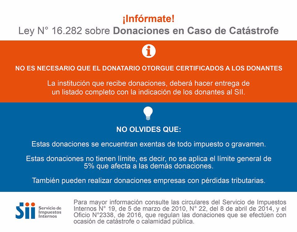 SII_Chile's tweet photo. Contribuyentes pueden acreditar donaciones por emergencia a través de comprobantes de depósitos, transferencias o boletas, entre otros. https://t.co/OefKMub1DV