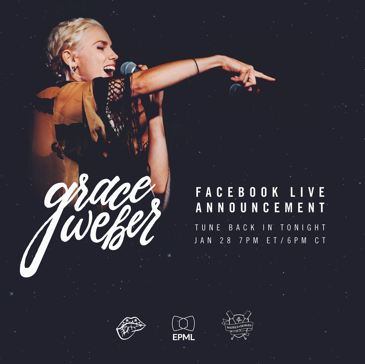 livewithepm's tweet image. Tune into @GraceWeberMusic live on her Facebook page today at 7PM EST/ 6PM CT!

#GraceWeber
#FacebookLive
#EPMLiveXGraceWeber