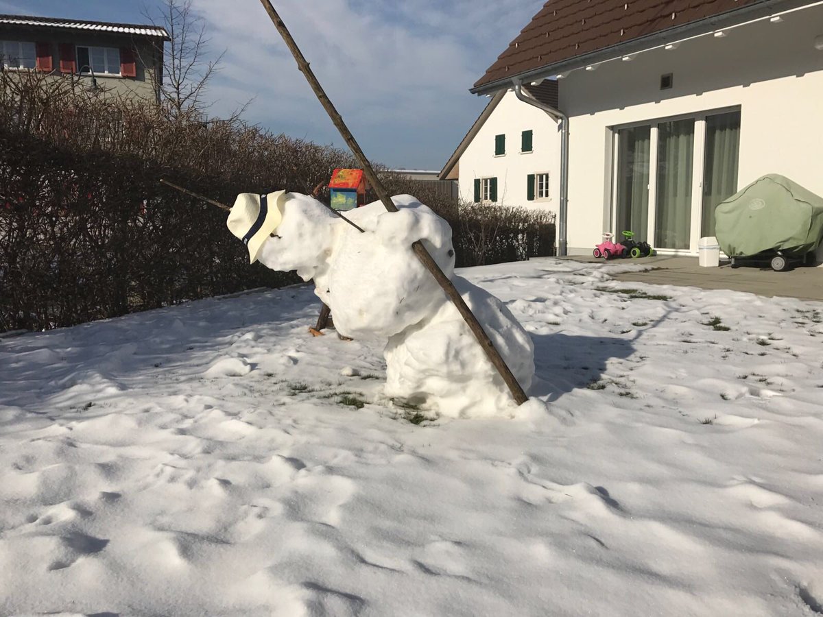 smartgarden_ch's tweet photo. Es wird wieder wärmer in der Schweiz! Der Schneemann kämpft mit der Sonne in 8956 #Killwangen! @Kachelmannwettr @meierm73 https://t.co/MoSNFDqtCl