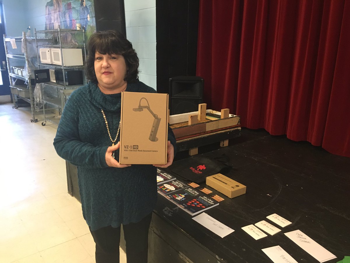 hodgesc's tweet photo. .@jchancejcss is the first door prize winner @EdCampSav thanks @ipevo #edcamp https://t.co/20tft6lcbH