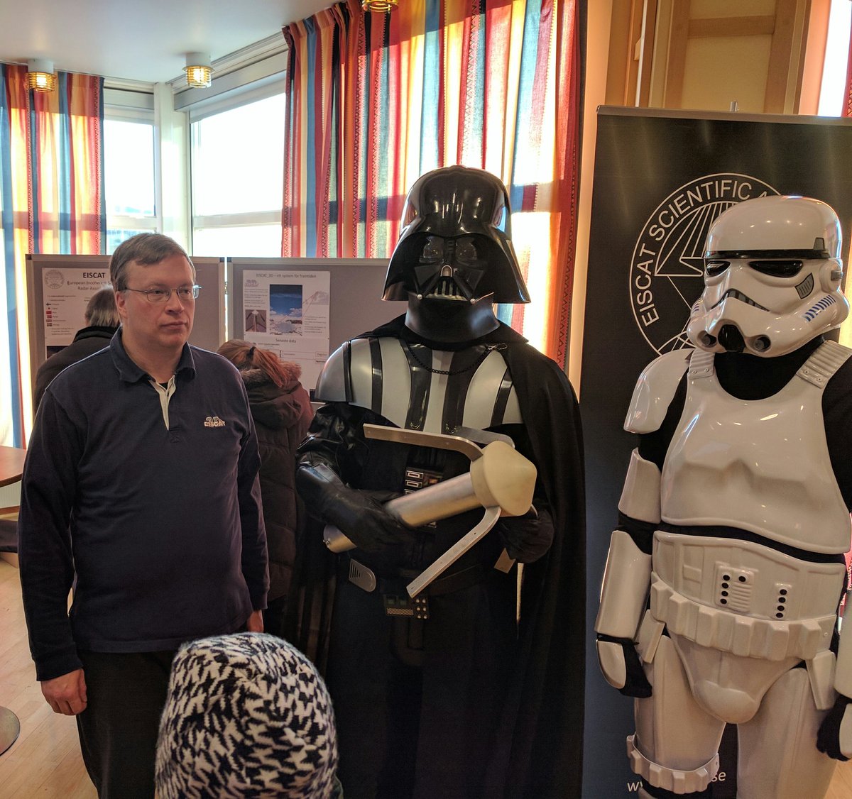 EISCATofficial's tweet image. Darth Vader inspecting the #EISCAT_3D antenna prototypes at Kiruna Snow Festival.      #DarthVader