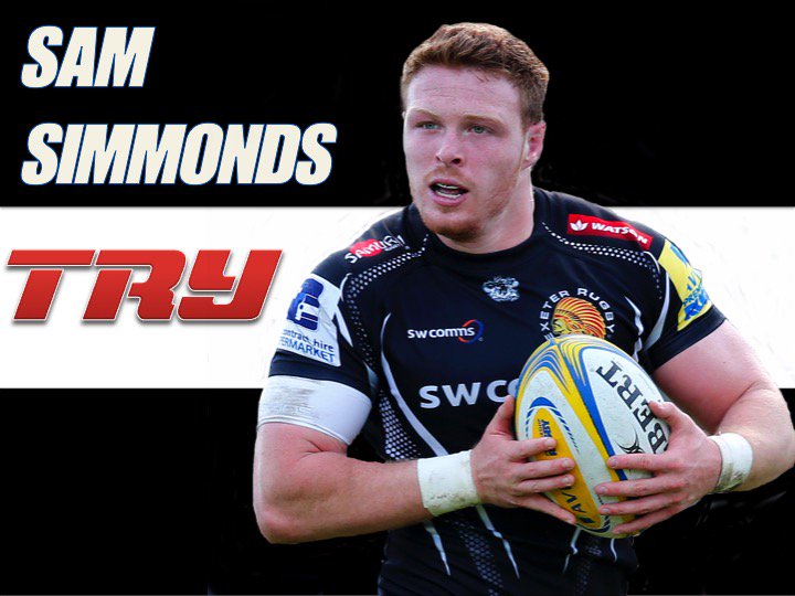 ExeterChiefs's tweet photo. 28 Try Chiefs!  Magnificent solo effort from @samsimmonds_ who goes 25 metres or so and under the posts. https://t.co/ze1olcU8pm