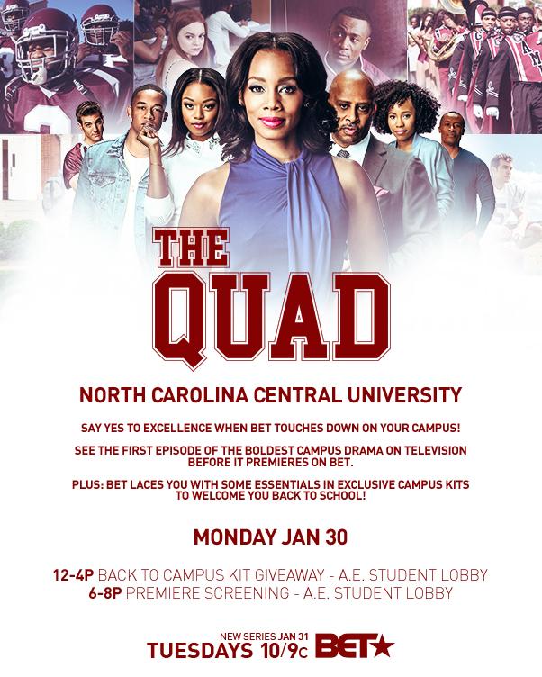 BET's tweet photo. @NCCU we'll see you on MONDAY! Make sure you stop by and get your back to campus kit! #TheQuadBET https://t.co/40LcAxCyt3