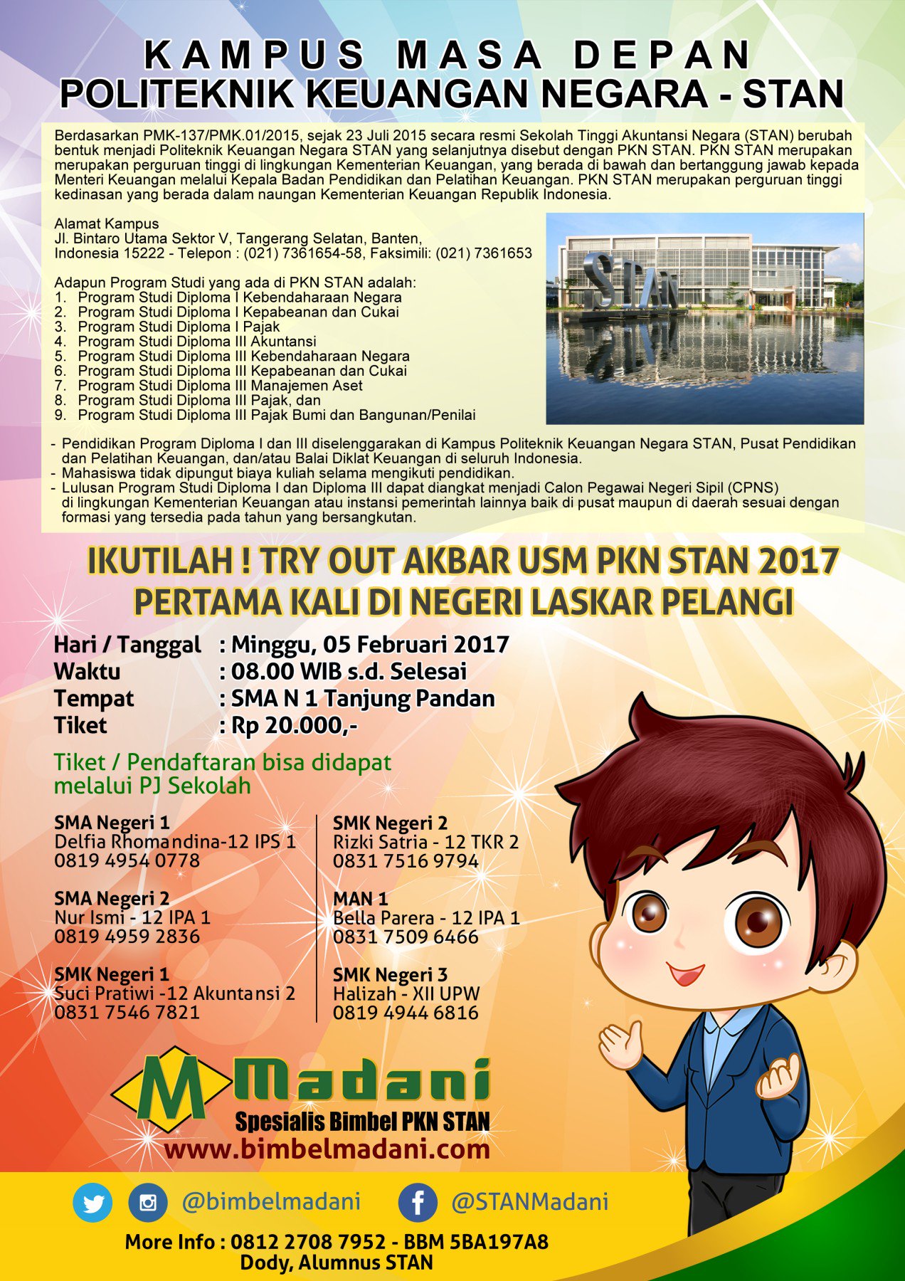 Try Out USM PKN STAN di Negeri Laskar Pelangi 5 Feb 2017 di SMAN 1 Tj Pandan LaskarPelangi TryOutPKNSTAN BimbelSTAN PKNSTAN…