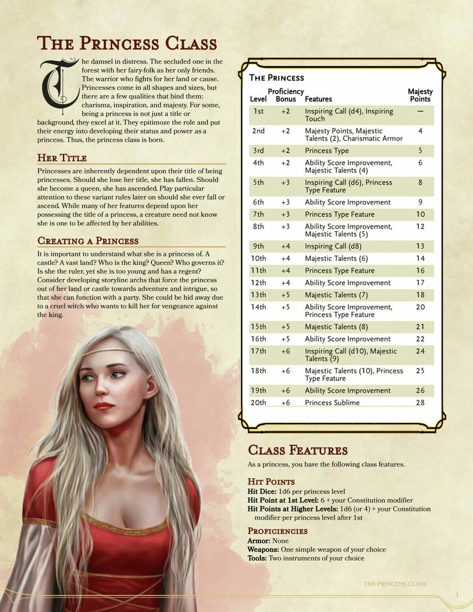 DMDicetress's tweet photo. #homebrew #PRINCESS class nice little npc throw in to your game! #DnD #Critters https://t.co/OrZEnViGMt