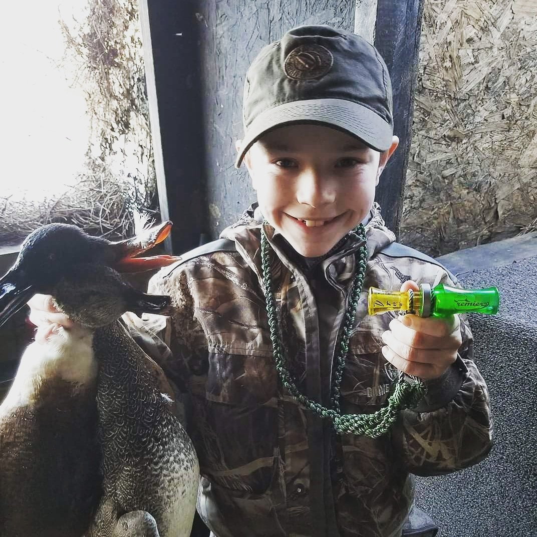 Premier_Calls's tweet photo. My boy called in his first group of ducks this morning! #proudparentmoment #goDrew #premiercustomcalls #SweetLucy #itsafamilytradition https://t.co/IrxiF9B2P4