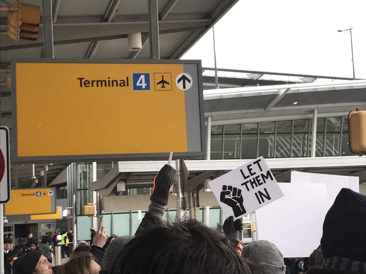 womensmarch's tweet photo. Terminal 4 JFK arrivals #NoMuslimBanJFK #RefugeesWelcome #NoBanNoWall https://t.co/kgl3magOfz