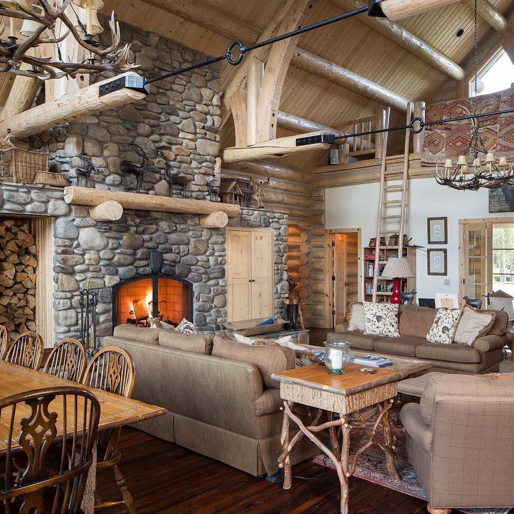 TSGJacksonHole's tweet photo. RIVER ROCK || A Western Great Room is always so inviting, especially with a big roaring fireplace. This Tucker Ranc… https://t.co/lBf5APqPpN