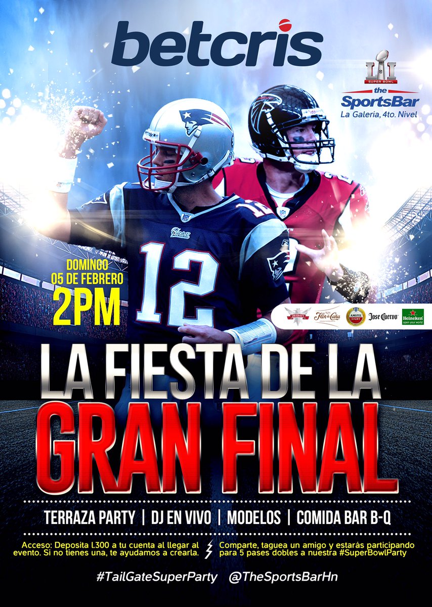TheSportsBarHn's tweet photo. 🎉¿Quieres entradas gratis a nuestro #SuperBowlParty? Sigue el link y date cuenta cómo: 
https://t.co/wZERPsS8x7 https://t.co/jb6QQuqnYa