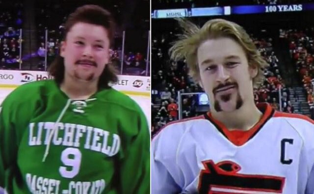 EverythinginMN's tweet photo. Minnesota's high school hockey tournament sells out a professional arena and features an annual All Hockey-Hair team... top that? https://t.co/9mWBFjB6lC