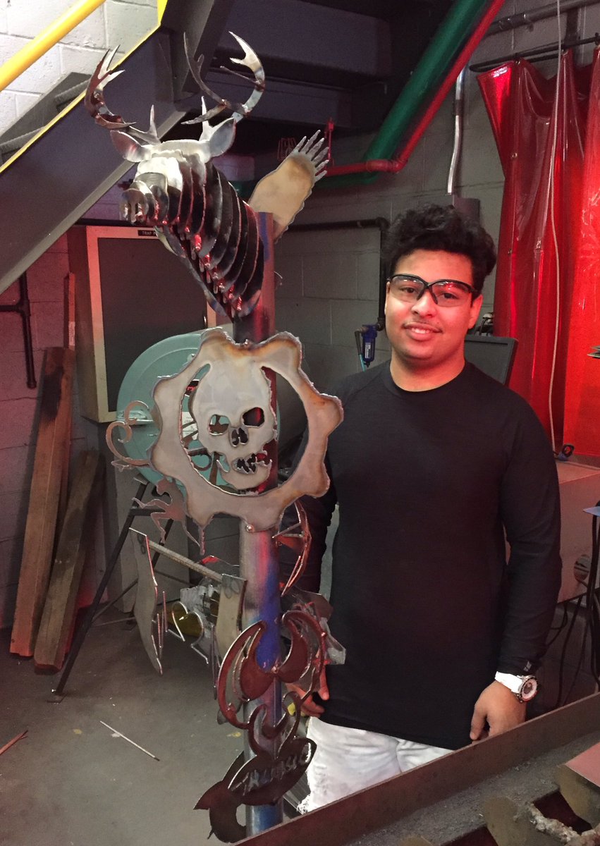 CampanileMike's tweet photo. Career &amp; Tech Welding student proudly displays his completed deer head project. https://t.co/XvtgqqgQKR